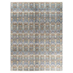 Traditional Ikat Hand Knotted Floral Silk 
Wool Gray Area Rug 9
 1" x 12
 0"
