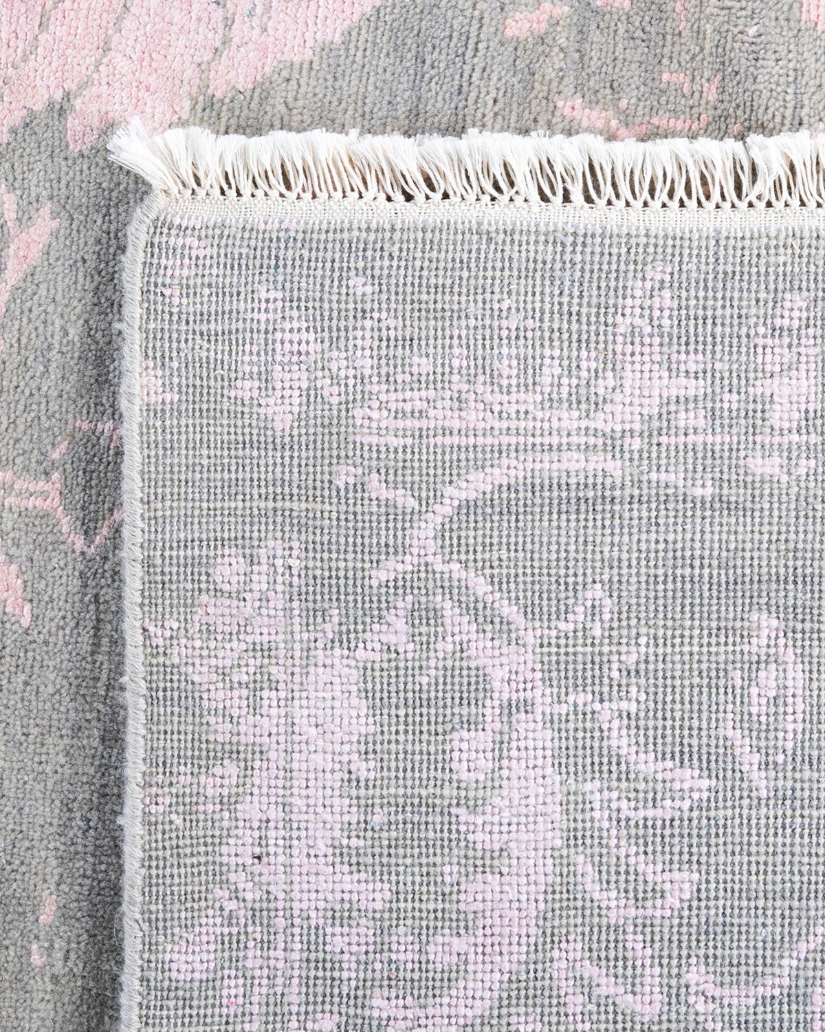 Alfombra Ikat Tradicional de Seda y Lana Floral Anudada a Mano Gris 9' 1