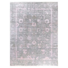 Traditional Ikat Hand Knotted Floral Silk & Wool Gray Area Rug 9' 1" x 12' 1"
