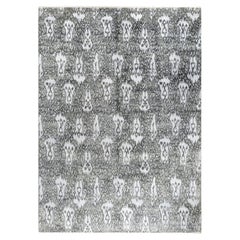 Traditional Ikat Hand Knotted Floral Silk & Wool Gray Area Rug 9' 1" x 12' 4"