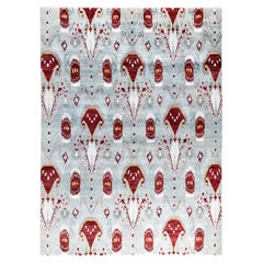 Traditional Ikat Hand Knotted Floral Silk & Wool Gray Area Rug 9' 1" x 12' 4"