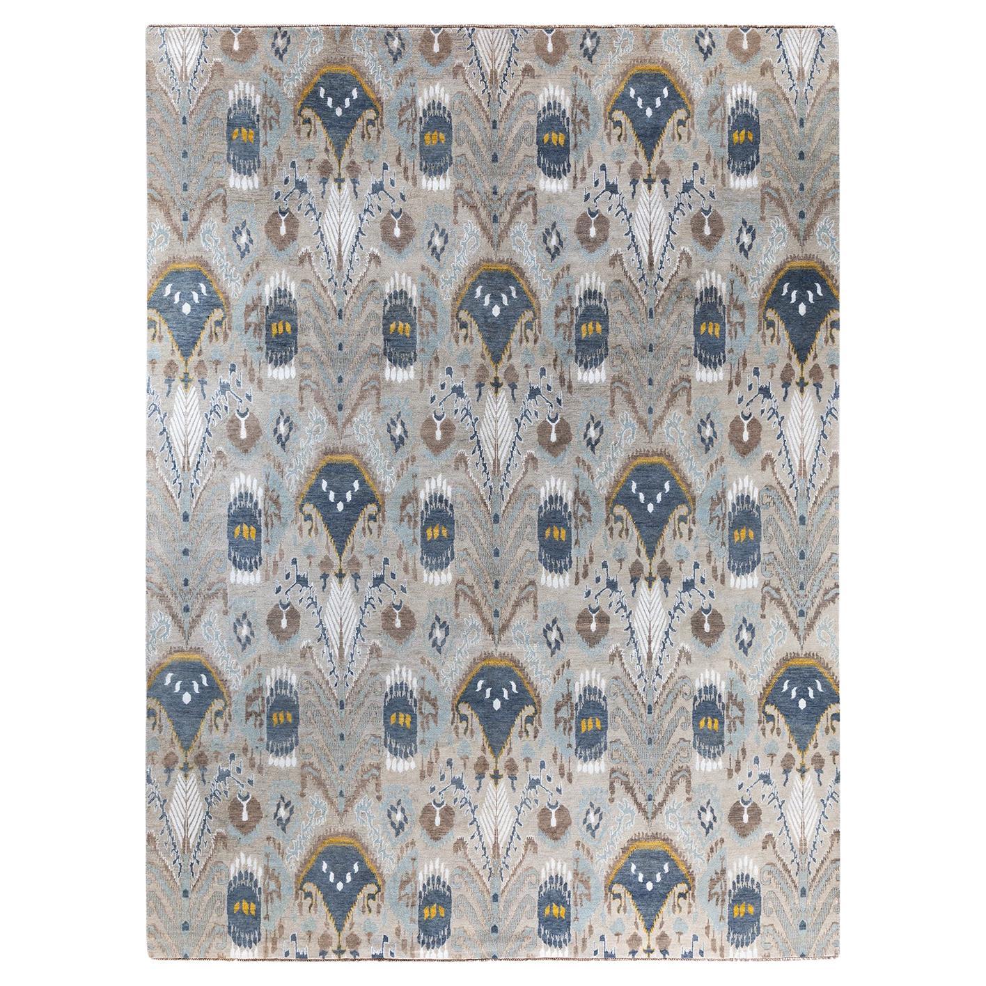 Traditional Ikat Hand Knotted Floral Silk & Wool Gray Area Rug 9' 2" x 12' 3"