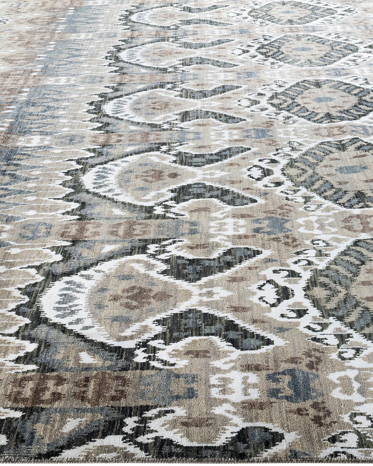 Annodato a mano Tappeto tradizionale Ikat annodato a mano in seta floreale e lana grigio  9' 3