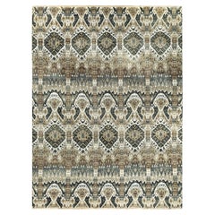 Traditional Ikat Hand Knotted Floral Silk & Wool Gray Area Rug  9' 3" x 12' 3"