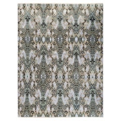 Tappeto tradizionale Ikat annodato a mano in seta e lana verde 9' 1" x 12' 2"