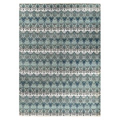 Traditional Ikat Hand Knotted Floral Silk & Wool Green Area Rug 9' 2" x 12' 4"