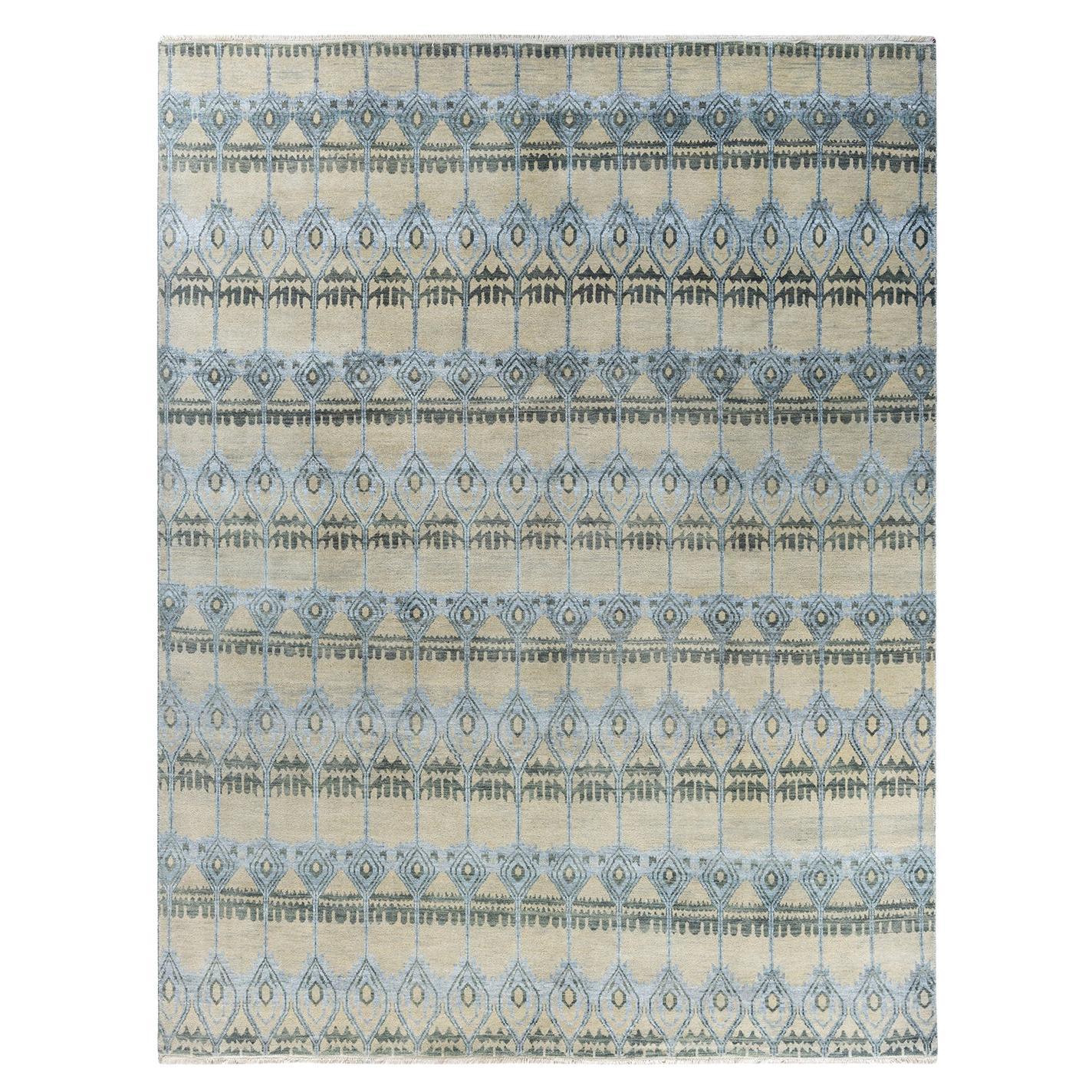 Traditional Ikat Hand Knotted Floral Silk & Wool Ivory Area Rug 8' 1" x 10' 5"
