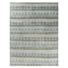 Traditional Ikat Hand Knotted Floral Silk & Wool Ivory Area Rug 8' 1" x 10' 5"
