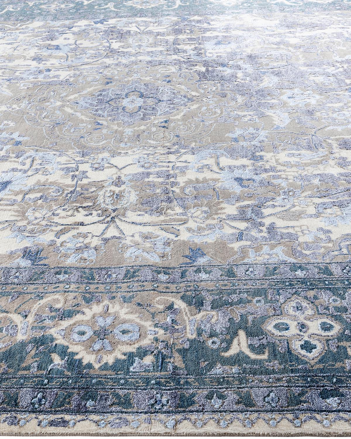 Annodato a mano Tappeto tradizionale Ikat annodato a mano in seta e lana avorio 9' 0