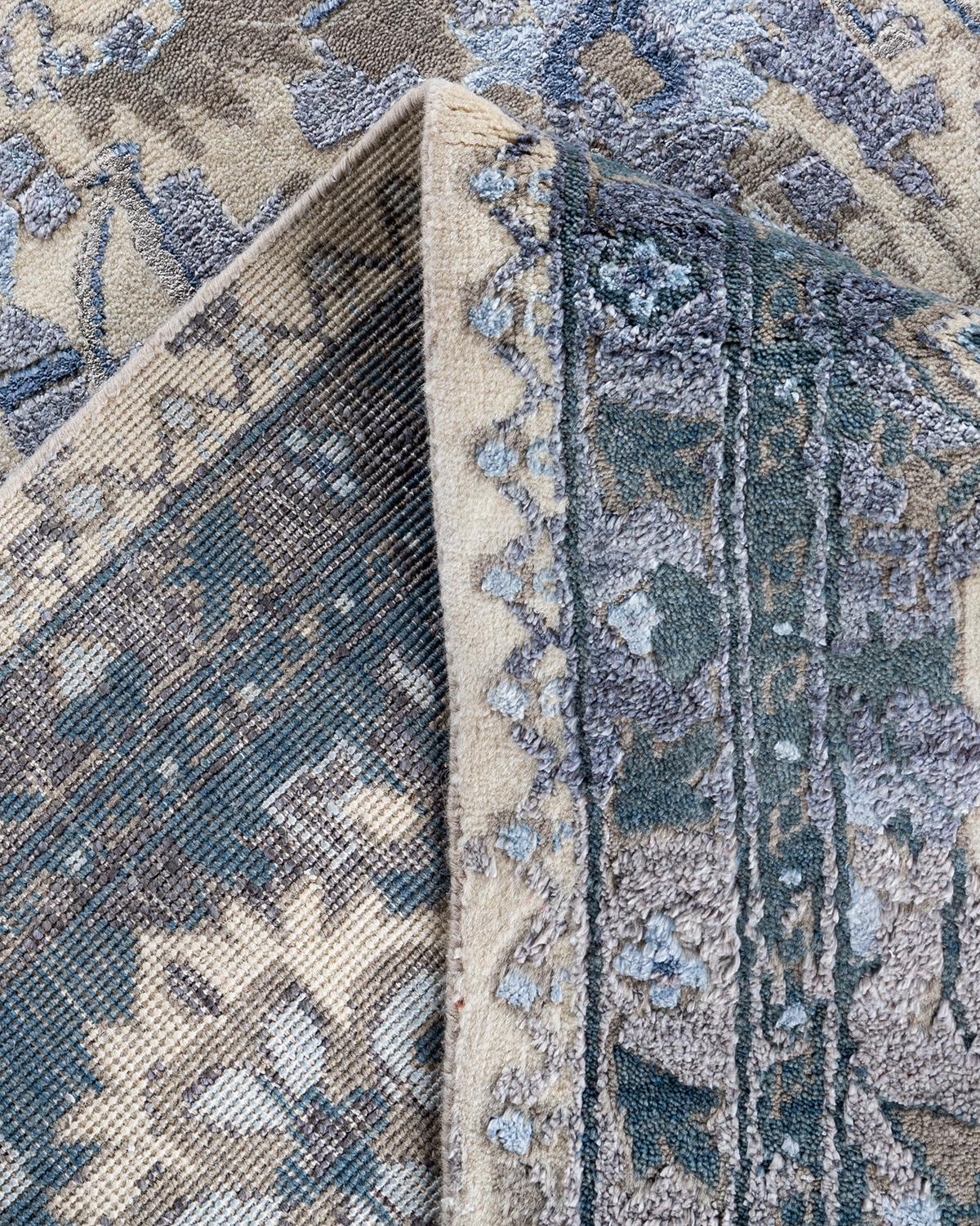 XXI secolo e contemporaneo Tappeto tradizionale Ikat annodato a mano in seta e lana avorio 9' 0