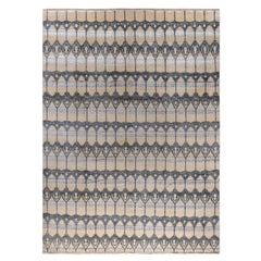 Traditional Ikat Hand Knotted Floral Silk & Wool Ivory Area Rug 9' 0" x 12' 0"