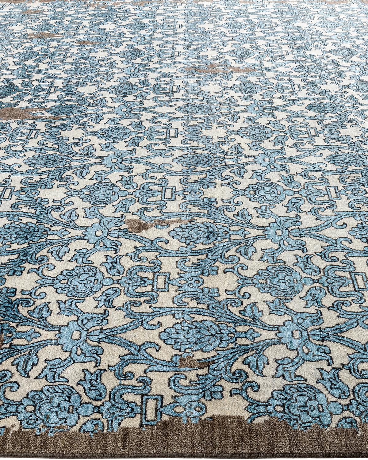 Annodato a mano Tappeto tradizionale Ikat annodato a mano in seta e lana avorio 9' 2