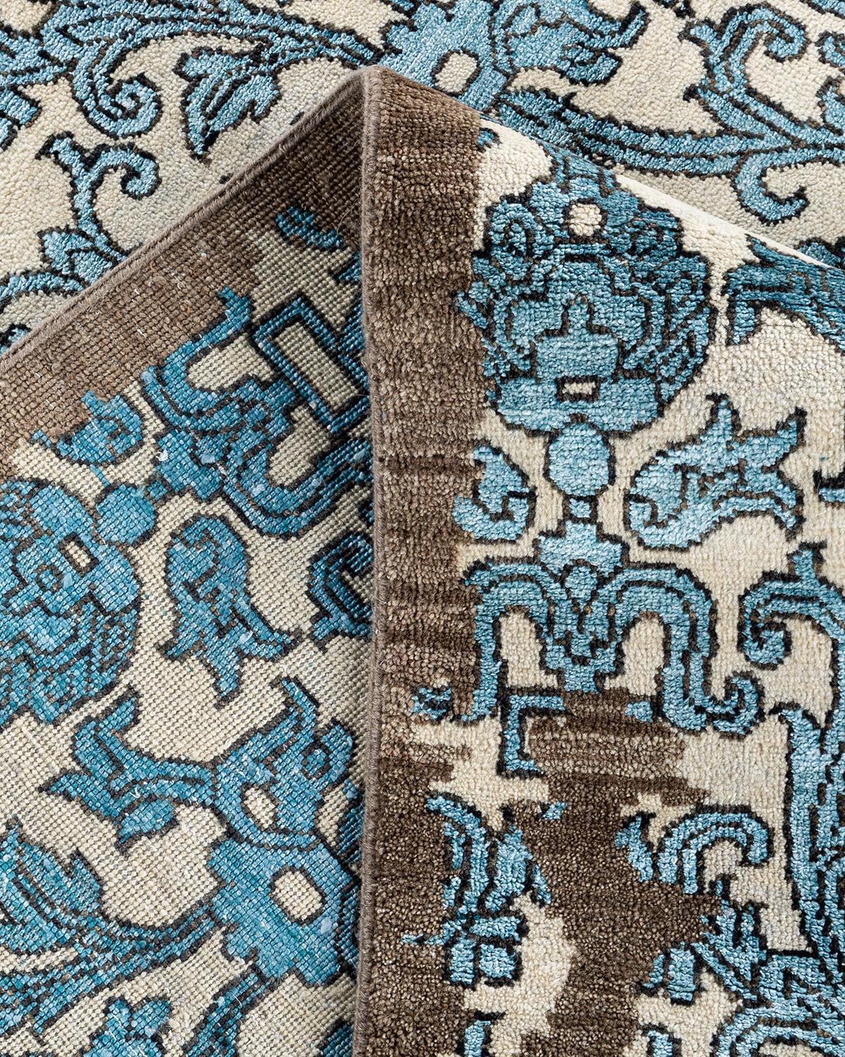 XXI secolo e contemporaneo Tappeto tradizionale Ikat annodato a mano in seta e lana avorio 9' 2