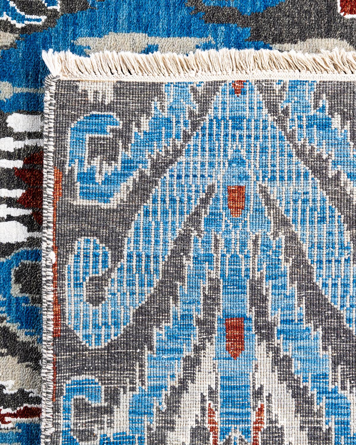 Tappeto tradizionale Ikat annodato a mano in seta floreale e lana Rust 9' 0