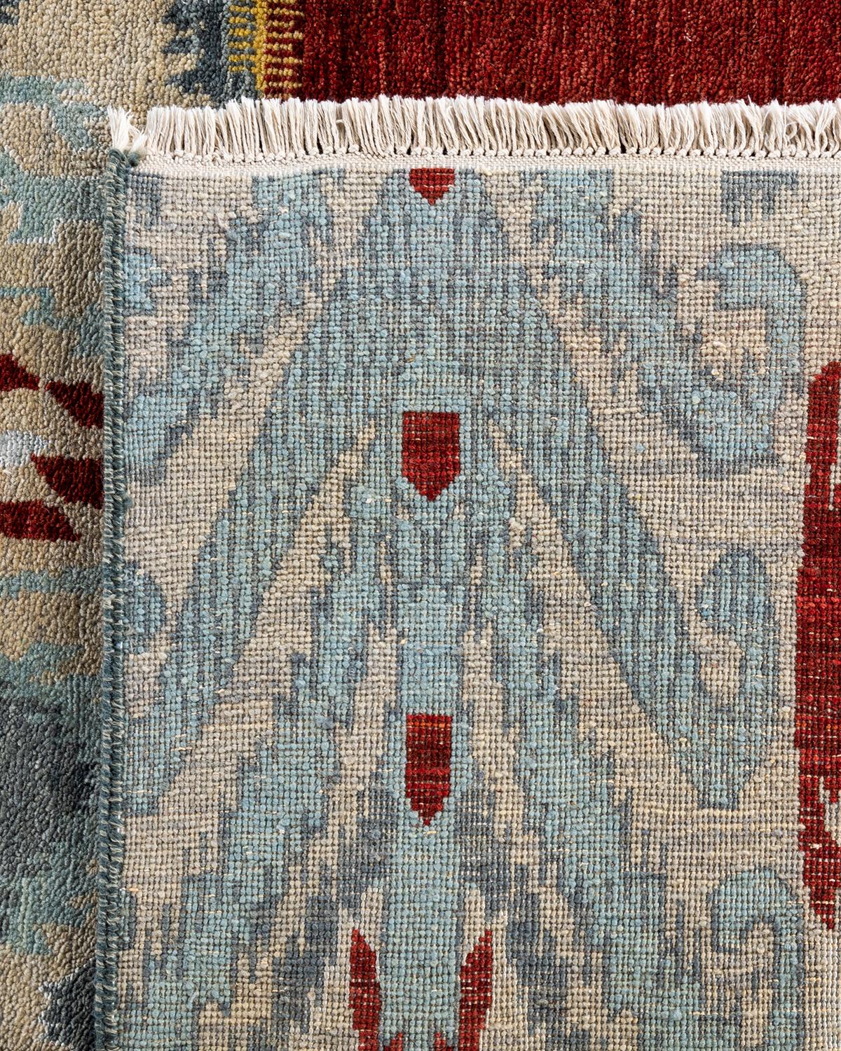 Traditional Ikat Hand Knotted Floral Silk & Wool Sand Area Rug 9' 1