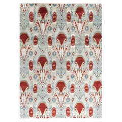 Traditional Ikat Hand Knotted Floral Silk & Wool Sand Area Rug 9' 1" x 12' 1"