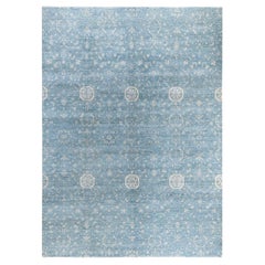 Traditional Ikat Hand Knotted Floral Silk 
Wool Teal Area Rug 9
 0" x 12
 4"