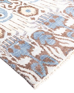 Traditional Ikat Hand Knotted Floral Wool Beige Area Rug 7' 10" x 10' 0"