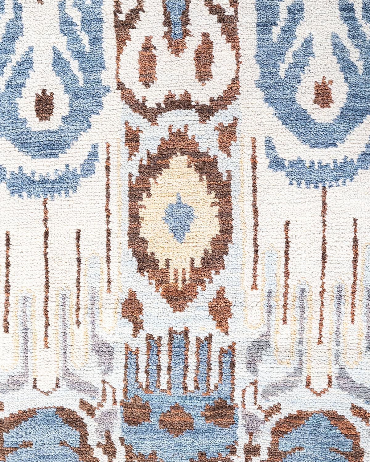 Indiano Tappeto tradizionale Ikat Annodato a mano in lana floreale Beige 7' 10
