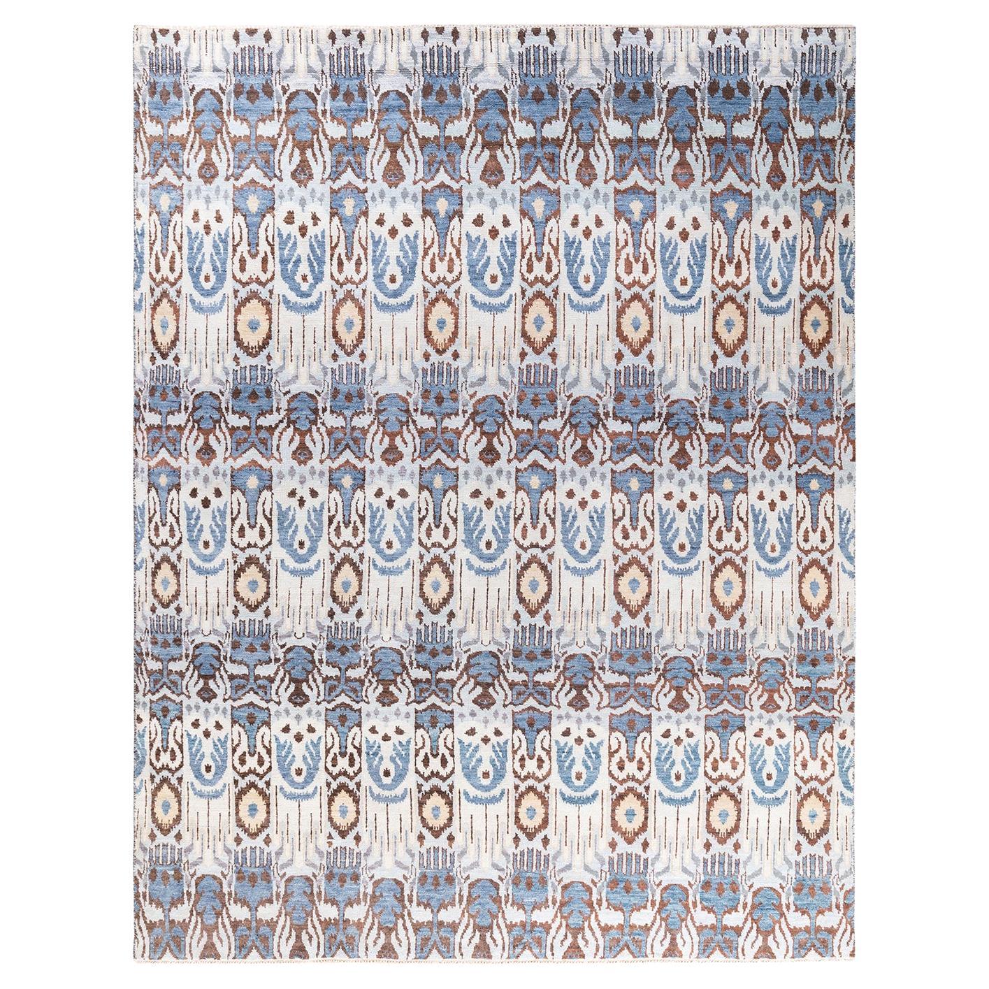 Traditional Ikat Hand Knotted Floral Wool Beige Area Rug 7' 10" x 10' 0"