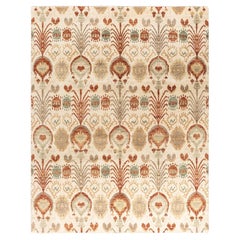 Traditional Ikat Hand Knotted Floral Wool Beige Area Rug 7' 10" x 10' 1"