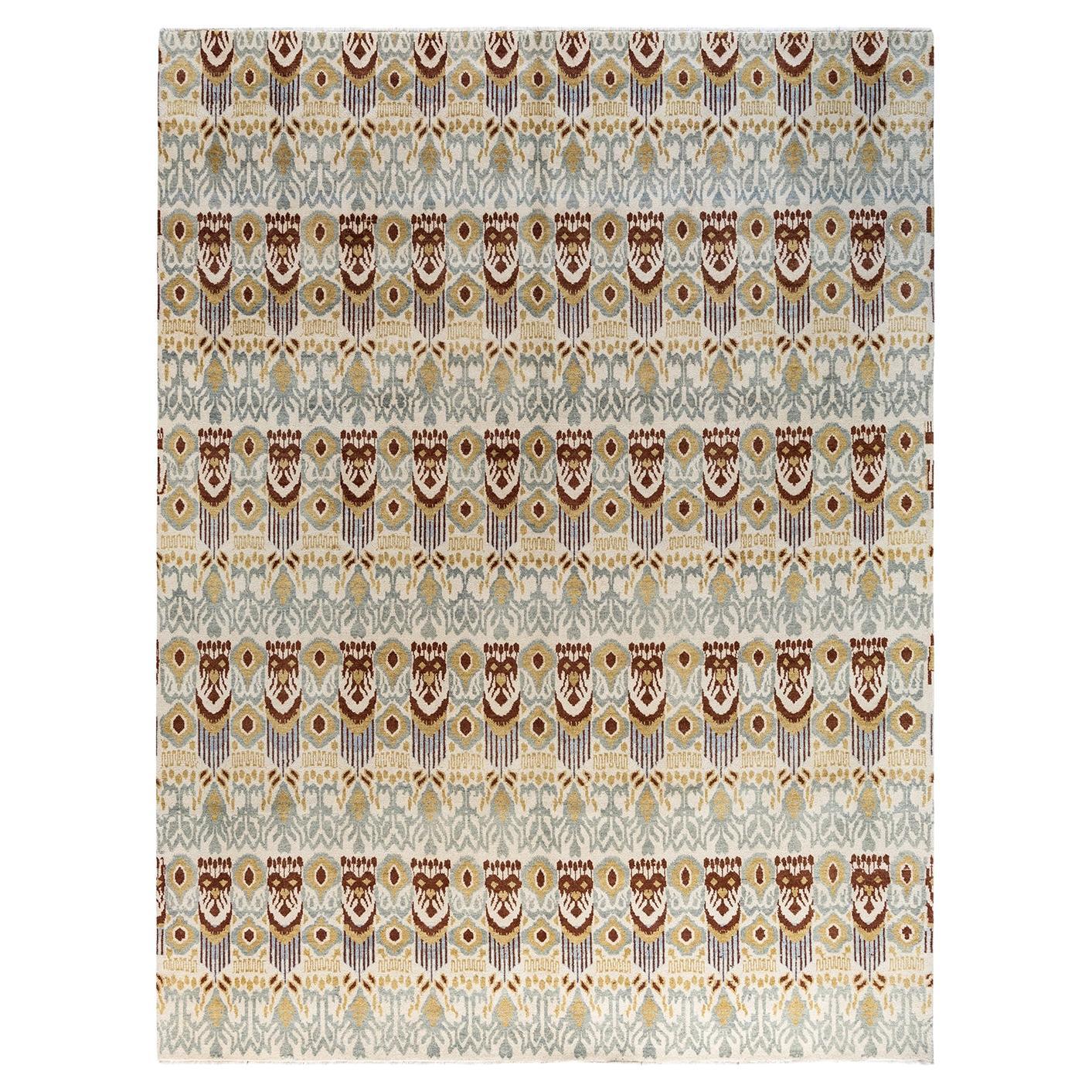 Traditional Ikat Hand Knotted Floral Wool Beige Area Rug 8' 0" x 10' 4"