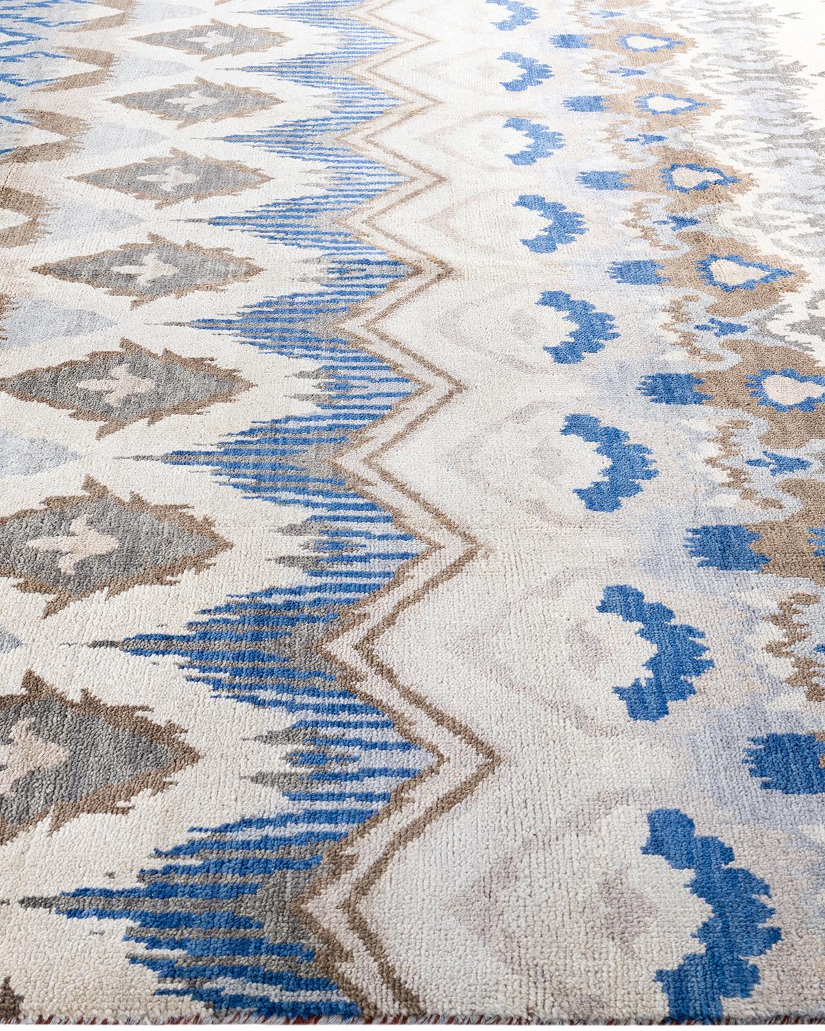 Hand-Knotted Traditional Ikat Hand Knotted Floral Wool Beige Area Rug 8' 0