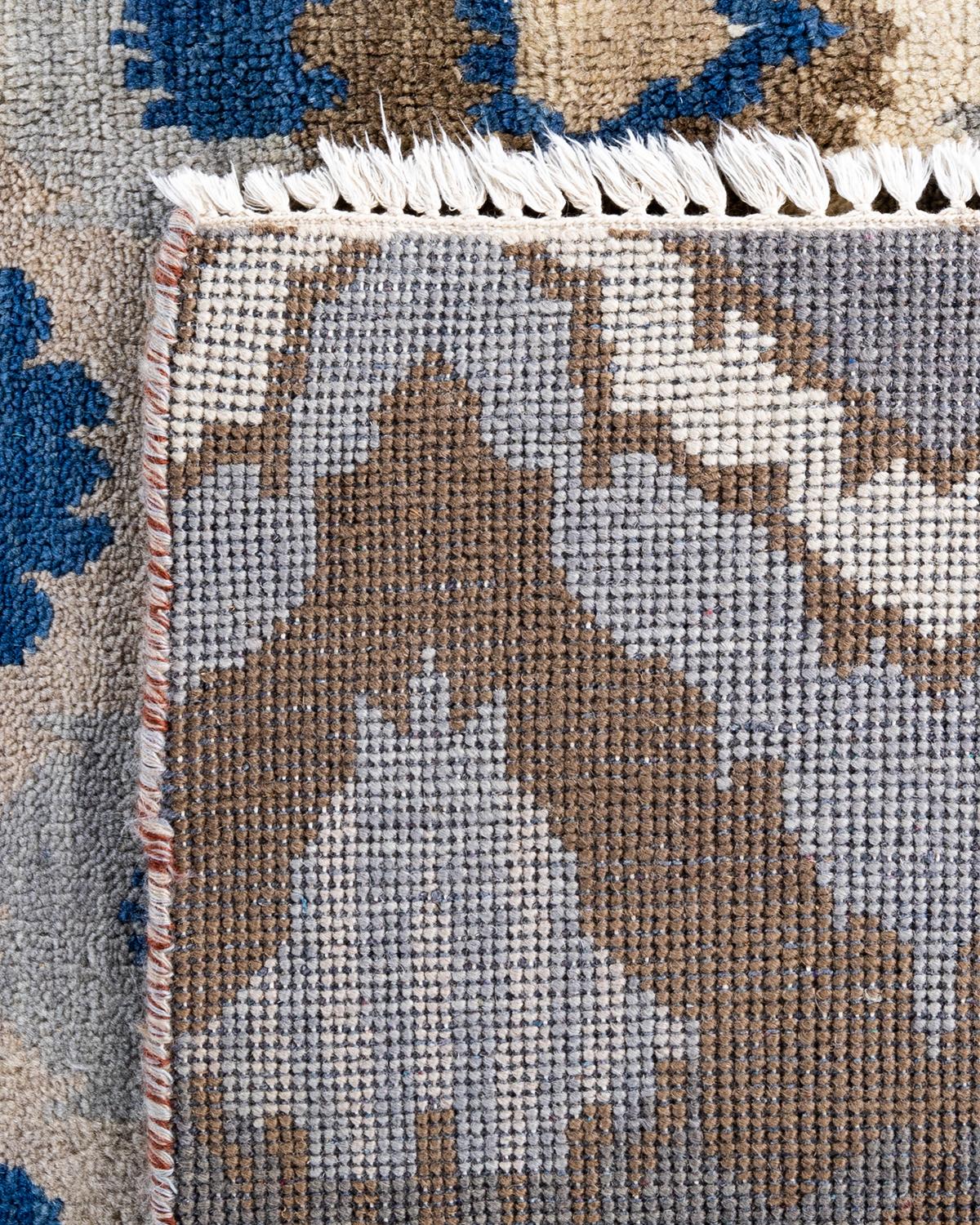 Traditional Ikat Hand Knotted Floral Wool Beige Area Rug 8' 0