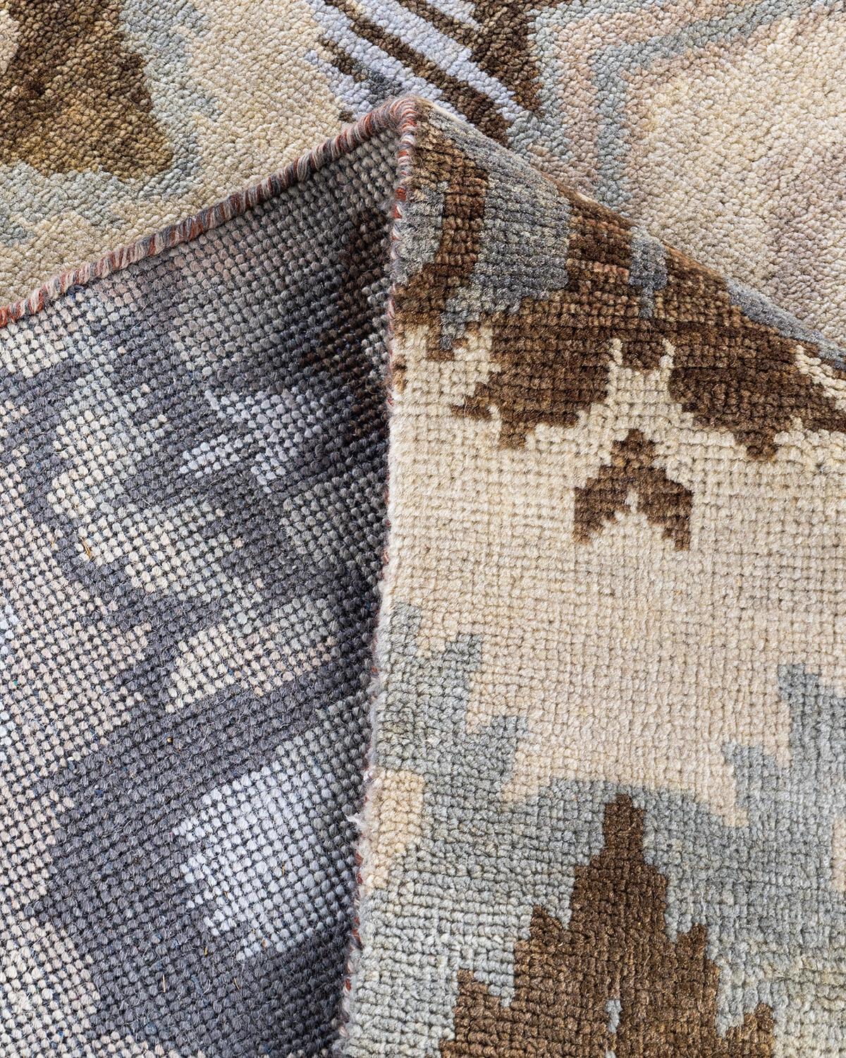 Contemporary Traditional Ikat Hand Knotted Floral Wool Beige Area Rug 8' 0