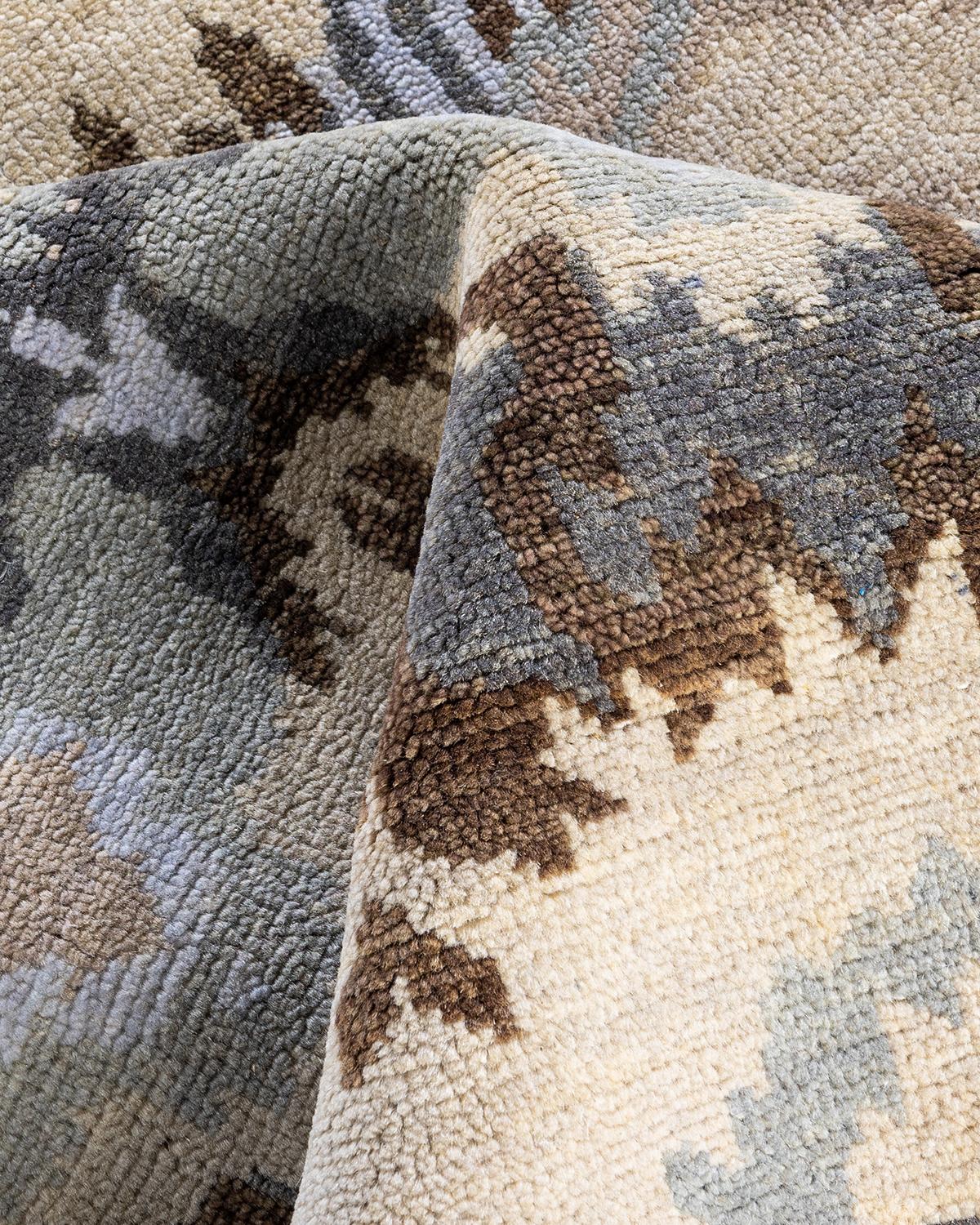 Traditional Ikat Hand Knotted Floral Wool Beige Area Rug 8' 0