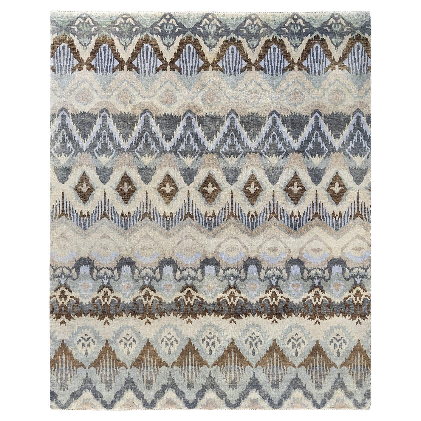Traditional Ikat Hand Knotted Floral Wool Beige Area Rug 8' 0" x 9' 10"
