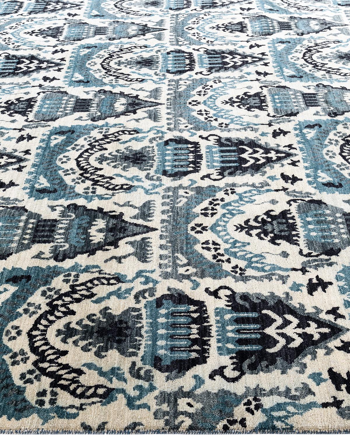 Hand-Knotted Traditional Ikat Hand Knotted Floral Wool Beige Area Rug 8' 1