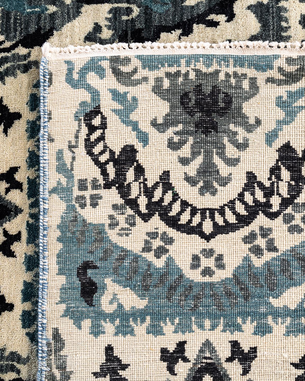 Traditional Ikat Hand Knotted Floral Wool Beige Area Rug 8' 1