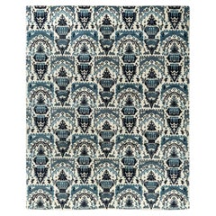 Traditioneller handgeknüpfter, geblümter Ikat-Teppich aus Wolle in Beige, 8' 1" x 10' 1"