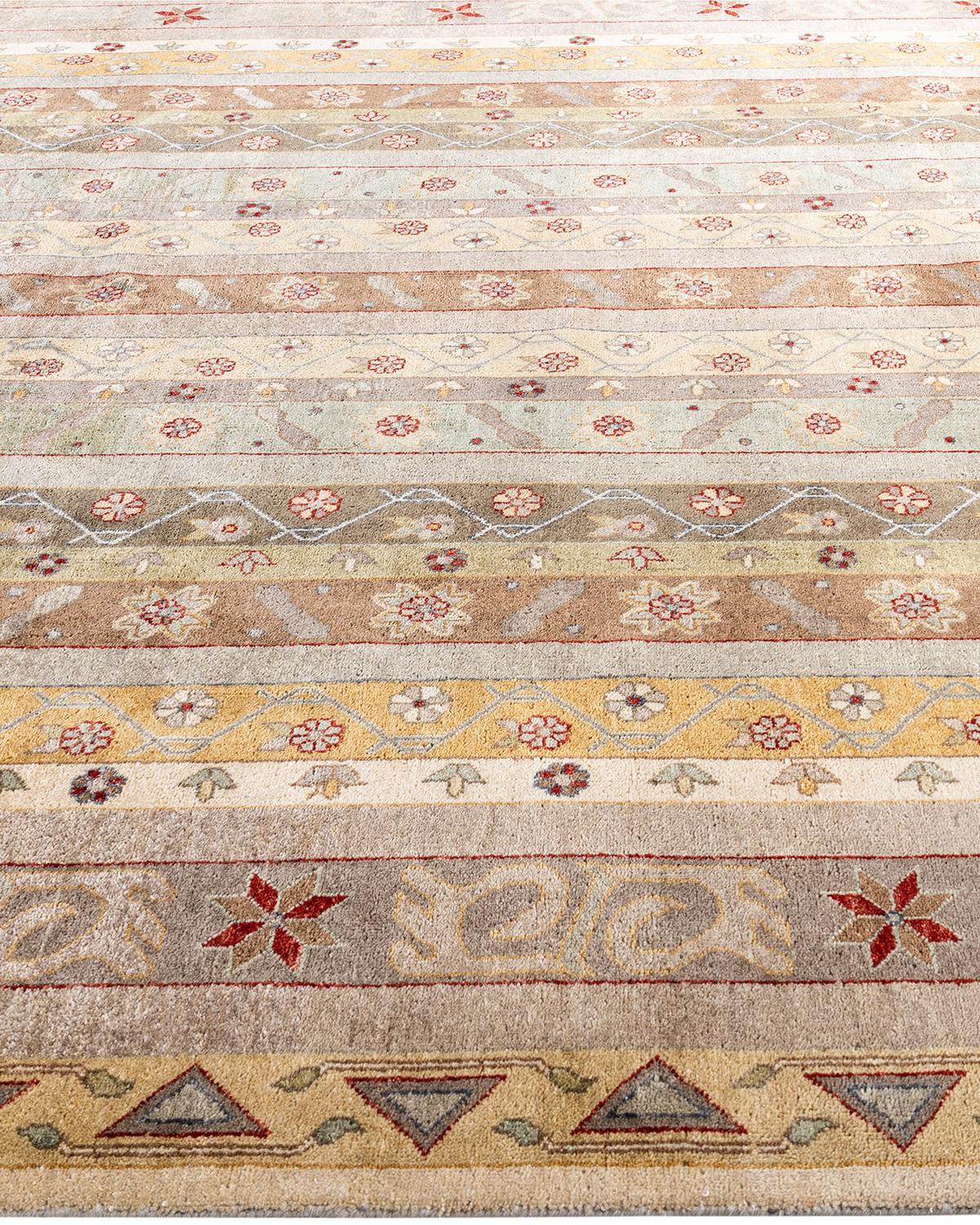 Hand-Knotted Traditional Ikat Hand Knotted Floral Wool Beige Area Rug 8' 1