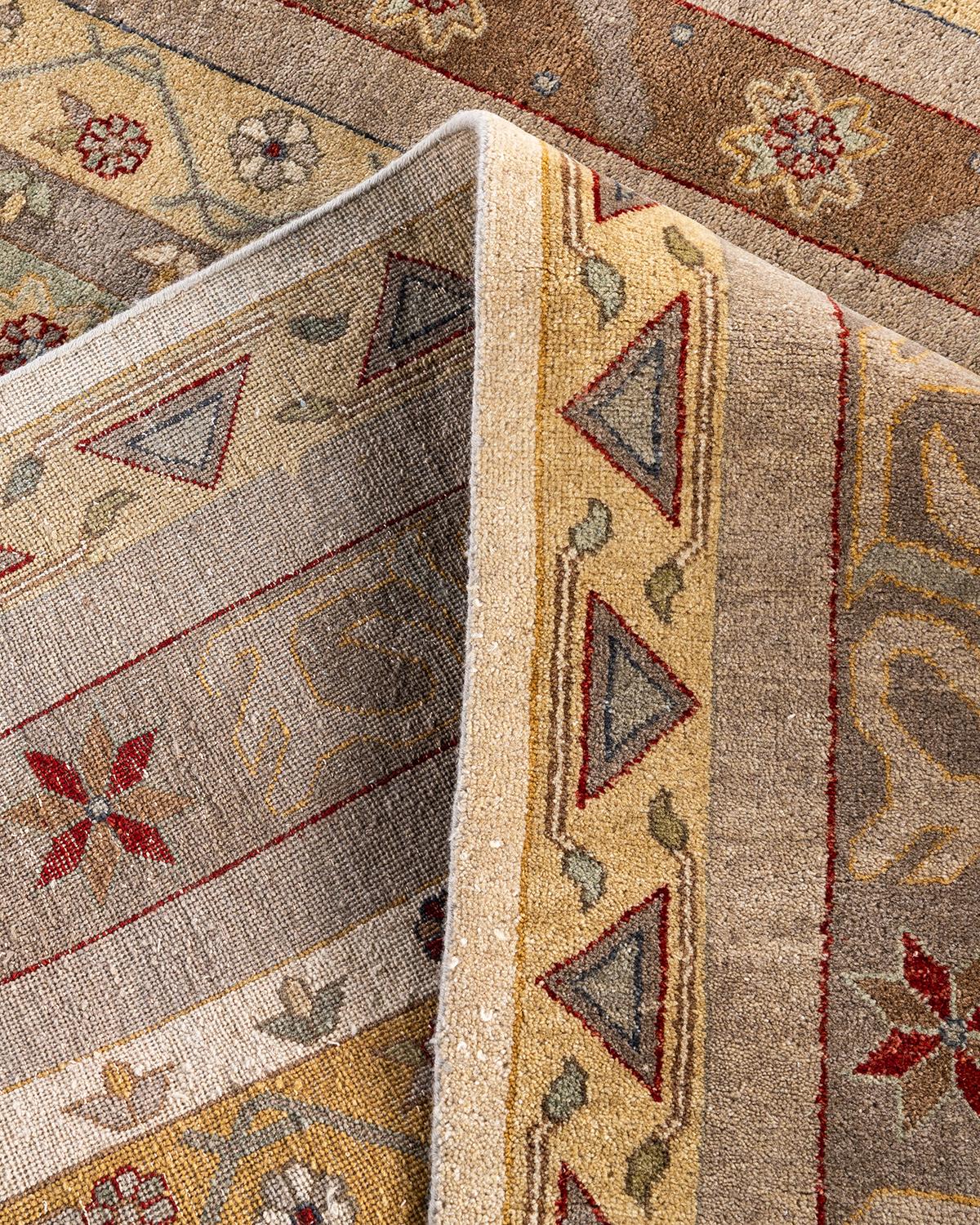 Contemporary Traditional Ikat Hand Knotted Floral Wool Beige Area Rug 8' 1