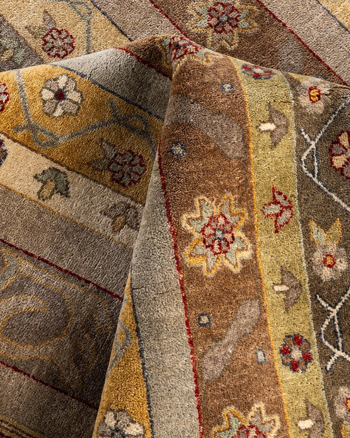 Traditional Ikat Hand Knotted Floral Wool Beige Area Rug 8' 1