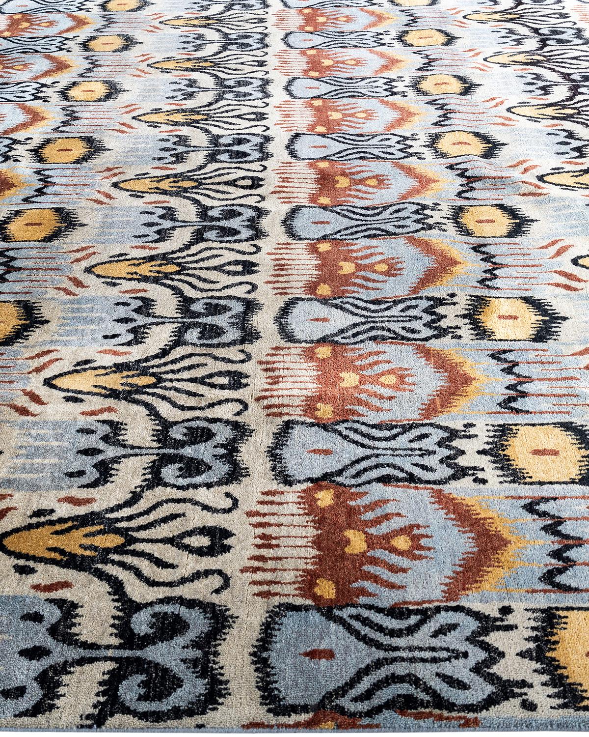 Annodato a mano Tappeto Ikat tradizionale in lana floreale beige annodato a mano 8' 2