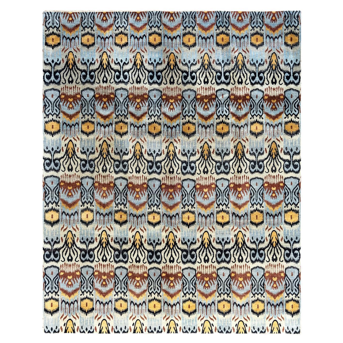 Traditional Ikat Hand Knotted Floral Wool Beige Area Rug 8' 2" x 10' 1"