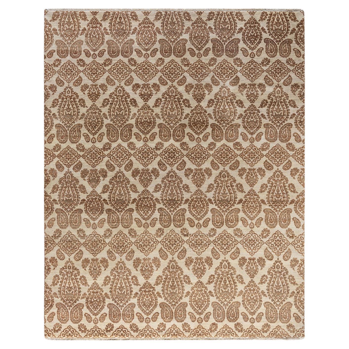 Traditional Ikat Hand Knotted Floral Wool Beige Area Rug 8' 3" x 10' 4"