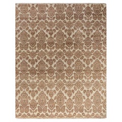 Traditioneller handgeknüpfter, geblümter Ikat-Teppich aus Wolle in Beige, 8' 3" x 10' 4"