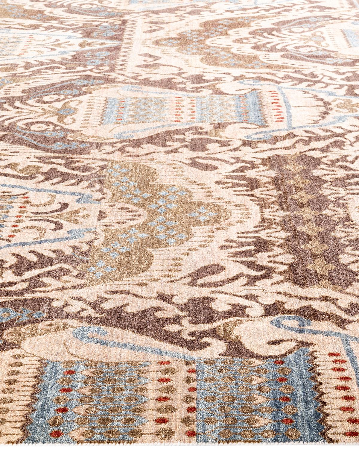 Hand-Knotted Traditional Ikat Hand Knotted Floral Wool Beige Area Rug 9' 1