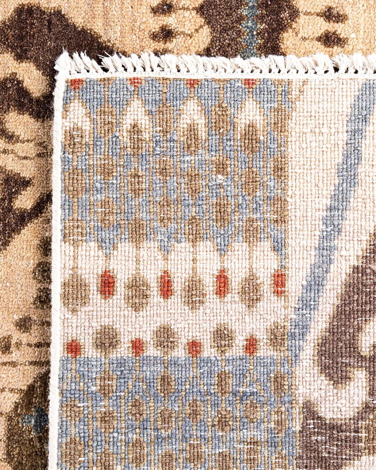 Traditional Ikat Hand Knotted Floral Wool Beige Area Rug 9' 1