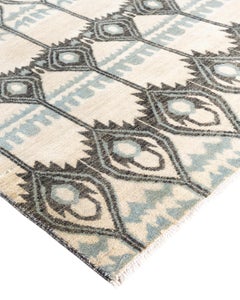 Traditional Ikat Hand Knotted Floral Wool Beige Area Rug 9' 1" x 12' 4"