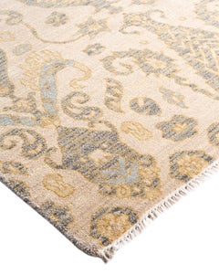 Traditional Ikat Hand Knotted Floral Wool Beige Area Rug 9' 1" x 12' 4"