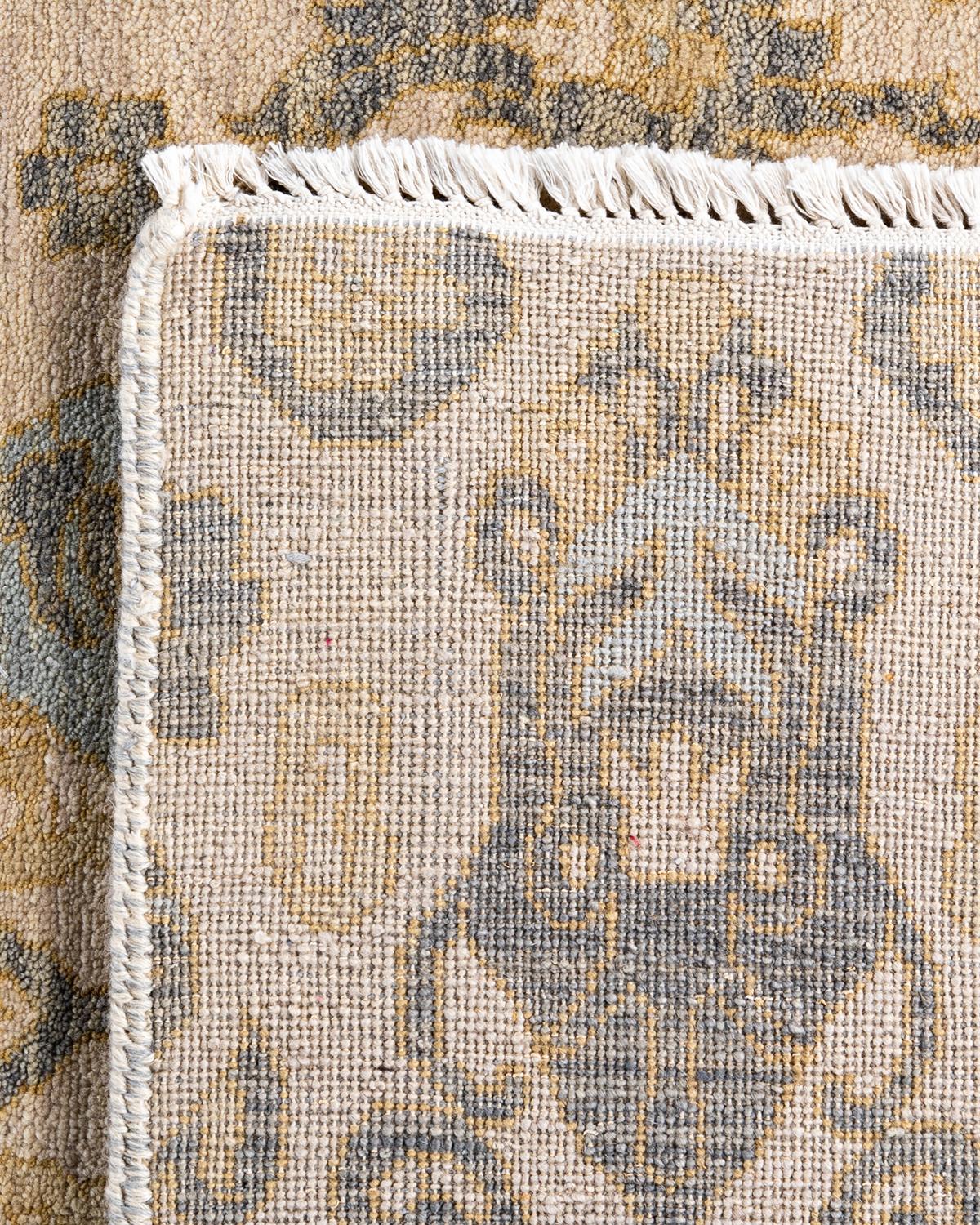 Alfombra Ikat Tradicional de Lana Floral Anudada a Mano Beige 9' 1