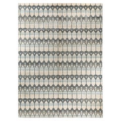 Alfombra Ikat Tradicional de Lana Floral Anudada a Mano Beige 9' 1" x 12' 4