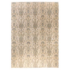Alfombra Ikat Tradicional de Lana Floral Anudada a Mano Beige 9' 1" x 12' 4