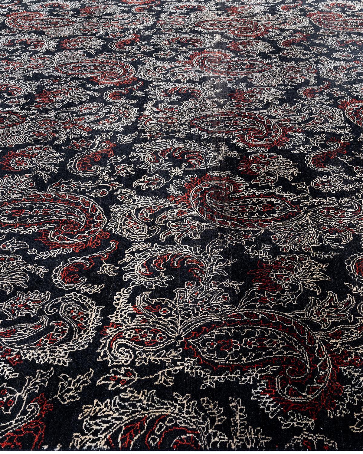 Annodato a mano Traditional Ikat Hand Knots Rugs floreale in lana nero 8' 2