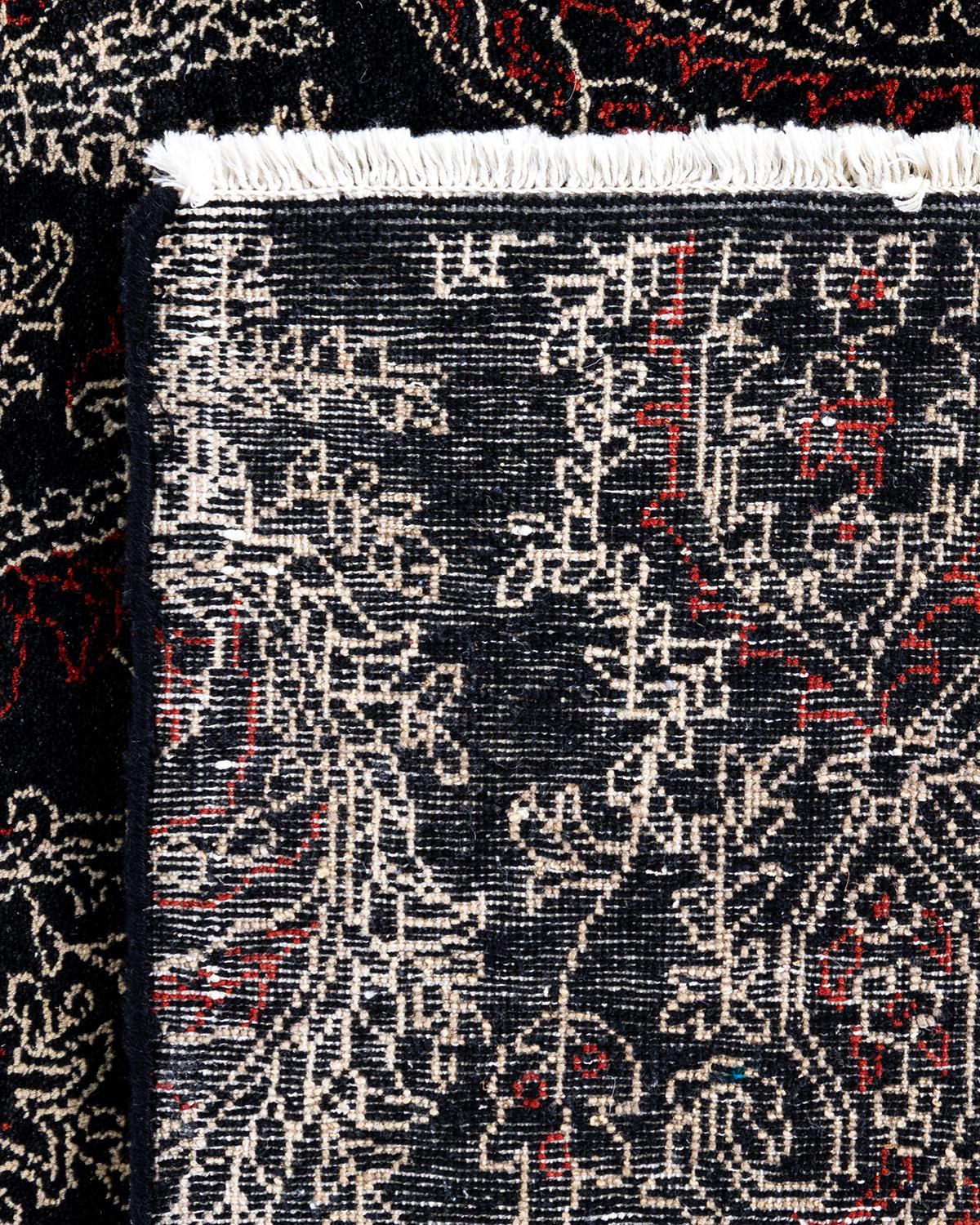 Traditional Ikat Hand Knots Rugs floreale in lana nero 8' 2